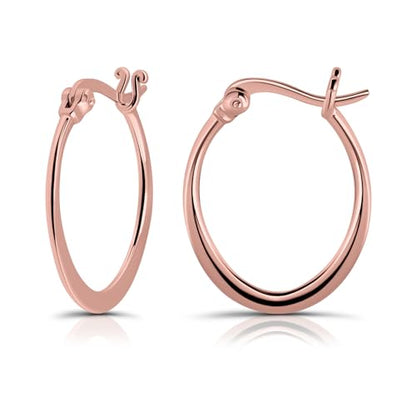 Hoops & Loops 925 Sterling Silver 23mm Oval Flat Click-top High Polished Lightweight Hoop Earrings for Women, Silver, Yellow Gold & Rose Gold - color: Rose Gold