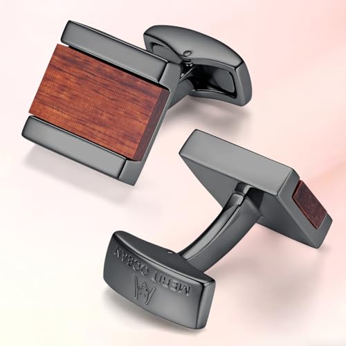 Cuff Links Mens Cufflinks Wood Inlay - Rectangular Brass Cuff Links with Gunmetal Finish, 3-Layer Electroplating, Unique Wood Grain Shirt Accessories for Business Wedding Tuxedo, Durable & Anti-Fade Jewelry Gift - color: Black/Wood