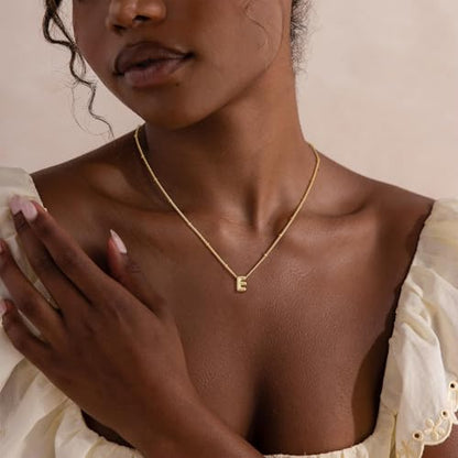 Initial Necklaces for Women, 14K Gold Plated Dainty Bubble Letter Necklace A-Z Name Pendant Necklace for Women Trendy Gold Jewelry Personalized Gifts - color: E