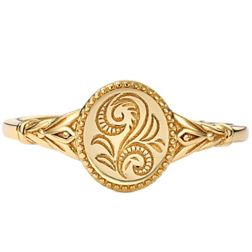 Jude Jewelers Stainless Steel Leaf Flower Signet Style Wedding Statement Promise Anniversary Engagement Ring - color: Gold