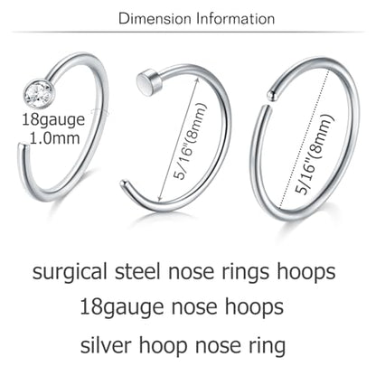 18 Nose Rings Studs Surgical Stainless Steel Hypoallergenic L Shaped Nose Piercing Jewelry for Women Men Silver Black Nostril Hoop Rings 18 Gauge - style: F3