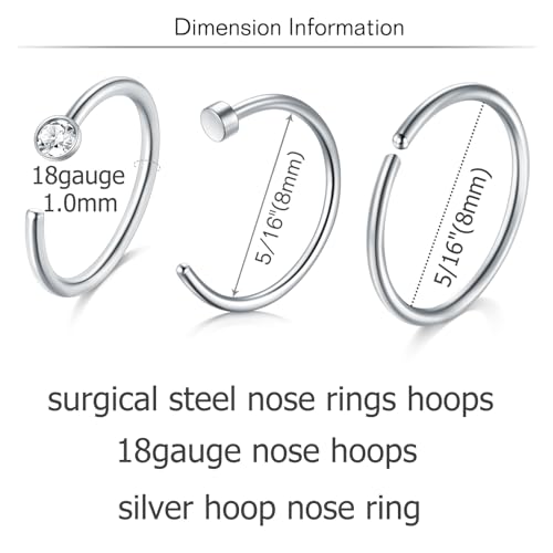 18 Nose Rings Studs Surgical Stainless Steel Hypoallergenic L Shaped Nose Piercing Jewelry for Women Men Silver Black Nostril Hoop Rings 18 Gauge - style: C2-silver
