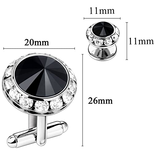 AMITER Crystal Cufflinks and Tuxedo Studs for Men, Cuff Links Suits for Shirt Formal Dress Business Wedding Anniversary - color: Black