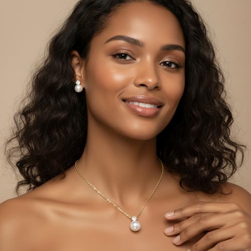 Gold Jewelry Sets for Women, Gold Pearl Dangle Earrings Bracelets Necklaces Set, Women's Jewelry Gifts for Women Wife - style: Gold Pearl Rhinestone Necklace Set-2PCS