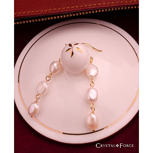 Long Pearl Earrings for Women 14K Gold Plated Sterling Silver Baroque Pearl Dangle Drop Earrings With Elegant Hook