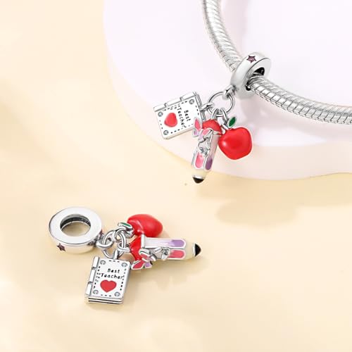 925 Sterling Silver Charms for Bracelets Necklaces Dangle Pendant With 5A Cubic Zirconias Bead Charm for Women DIY Jewelry - style: 3pcs Teacher Bead Pendant