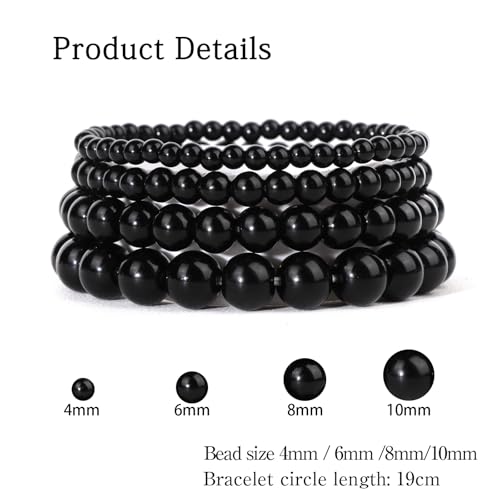 Vinswet 4pcs Beaded Bracelets for Women,Natural Healing Crystal Gemstones Bracelet,Anxiety Stress Relief Bracelet Handmade purple Jewelry Gifts for Women - color: Black Obsidia