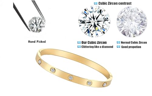Stainless Steel for Ladies Men Bracelet Bangle Yellow 18k Gold Plated Diamonique CZ stone crystal - color: Gold