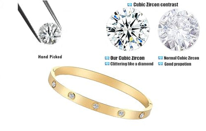 Stainless Steel for Ladies Men Bracelet Bangle Yellow 18k Gold Plated Diamonique CZ stone crystal - color: Gold