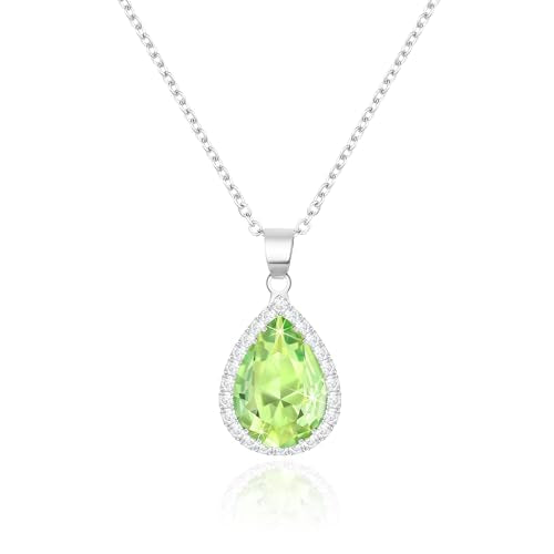 Linawe Crystal Chain Necklace for Women Trendy, Imitation Diamond Pendant, Statement Cubic Zirconia Boho Jewelry Set, 14K Gold/Rose Gold/Silver Birthstone Necklace - color: Silver,August
