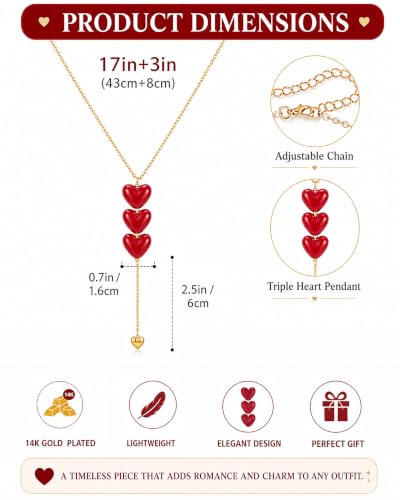 Lariat Gold Necklace for Women Dainty Long Necklace 14k Gold Plated Y-Shaped Heart Pendant Necklace Trendy Drop Necklaces Gold Jewelry Gifts