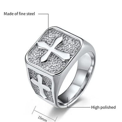 Jude Jewelers Stainless Steel Signet Style Christian Cross Religious Cocktail Party Biker Statement Wedding Ring - color: Silver