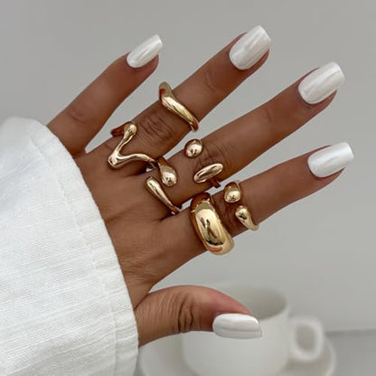 Chunky Gold Rings for Women Rhinestone Stackable Knuckle Ring Set Open Adjustable Statement Ring Set Dainty Crown Cross Midi Rings Fashion Jewelry Gift for Women - color: Gold1