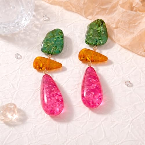 Colorful Statement Drop Earrings for Women, Glitter Resin Dangle Earrings, Layered Teardrop Party Earrings, Bold Trendy Fashion Jewelry