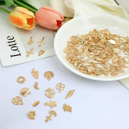 126 PCS Wholesale Bulk Lots Jewelry Making Charms, Mixed KC Gold Charms Letter A-Z Pendants DIY for Necklace Bracelet Jewelry Making and Crafting - color: Gold-126PCS