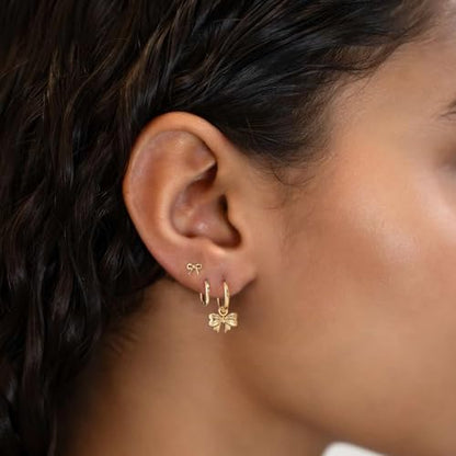 3 Pairs Earring Stacks, Gold Earring Set Jewelry Gift for Women | Small, 14K Gold/White Gold/Black/Rose Gold Plated, Hypoallergenic, Her, Everday, Stackable, Simple, 3 Holes - color: Gold-Bow