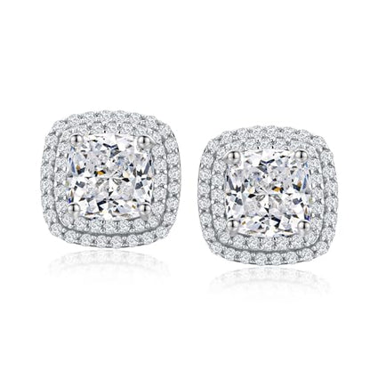 Dainty Birthstone Earrings for Women Sterling Silver Small Stud Earrings with Halo Cushion/Round Created Gemstone Earrings Birthstone Jewelry - style: A 04. Apr./cubic zirconia-cushion cut