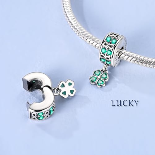 Hapour Clip Spacer Charm for Bracelet 925 Sterling Silver Stopper Beads | Heart Stopper Charm, Butterfly Lucky Clover Sunflower Openable Clip Lock Jewelry Beads for Women Mom - color: Lucky Clover