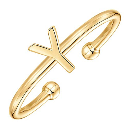 PAVOI 14K Gold Plated Initial Letter Ring for Women, Adjustable Band | Thin Initial Band - Dainty Fashion Jewelry Gifts - style: - Y