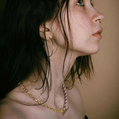 Wire Necklaces for Women, 2 Tone Link Chain Necklaces Circles Adjustable Necklaces Costume Jewelry for Women Gifts - color: Two-Tone