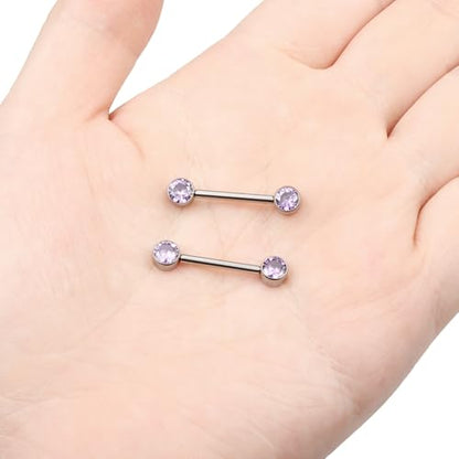 14G ASTM F136 Titanium Nipple Piercing Jewelry Round CZ Nipple Barbell Jewelry Internally Threaded G23 Solid Titanium Nipple Piercing Barbell Ring Jewelry for Women Men 14 Gauge - style: Purple CZ