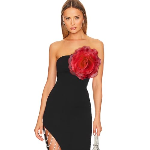 10inch Extra Large Flower Brooch Pin for Women Fashion Dainty Organza Satin Fabric Big Camellia Brooches Lapel Pins Wedding Dance Party Dress Accessories Exaggerated Jewelry Gift - color: 10 inch Red