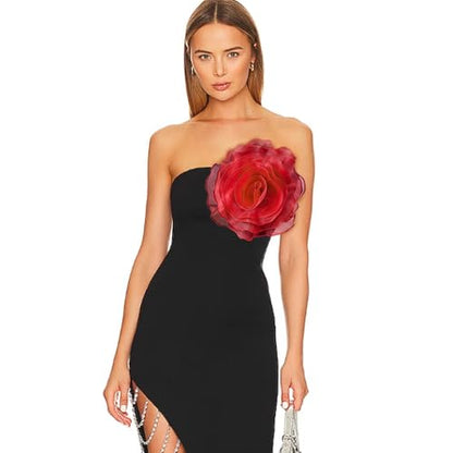 10inch Extra Large Flower Brooch Pin for Women Fashion Dainty Organza Satin Fabric Big Camellia Brooches Lapel Pins Wedding Dance Party Dress Accessories Exaggerated Jewelry Gift - color: 10 inch Red