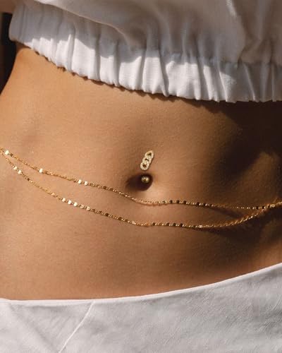 Belly Button Rings 14G Reverse Belly Navel Rings for Womne Gold Floating Navel Piercing Jewelry Stainless Steel - color: YG-Lock