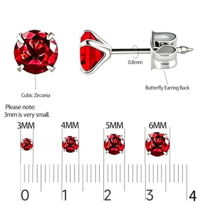 12 Pairs Ear Piercing Stud Earrings for Ear Piercing Guns, Surgical Stainless Steel Multicolor Round Heart Star Cubic Zirconia Birthstone Stud Earrings Set - style: Silver round A-3mm