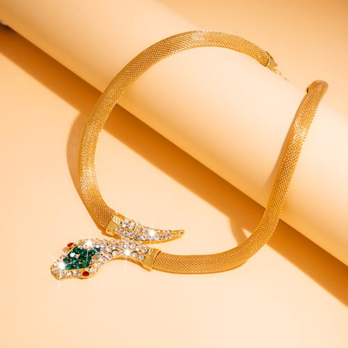 Punk Animal Snake Choker Necklace Hip Hop Rhinestone Snake head Cuban Link Chain Necklace Chunky Cuban Chain Crystal Jewelry for Women Gifts - color: Style C Gold