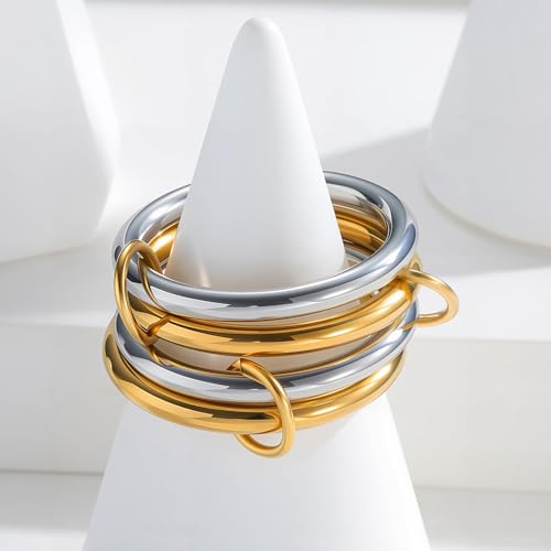 Jude Jewelers Stainless Steel 4-in-1 Stacking Wedding Bands Promise Anniversary Statement Ring - color: Silver Gold