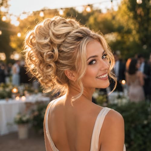 CAISHA Jumbo Hairpiece Scrunchy Updo Voluminous Curly Messy Bun Blond Mix G6L - color: blonde