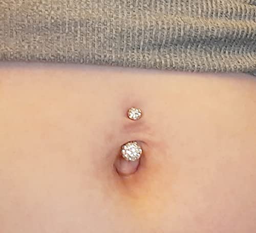 QWALIT Belly Rings - Short Bar Belly Button Rings in Surgical Steel with Opal Stones - 6mm & 10mm - color: Style C - silver -6mm