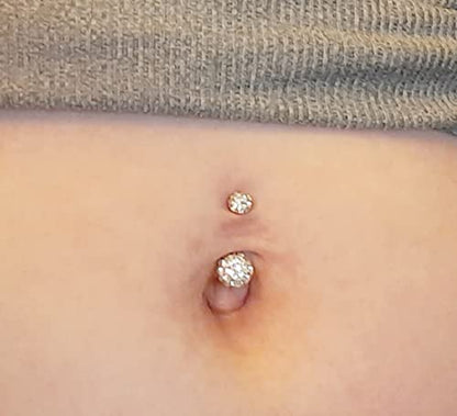 QWALIT Belly Rings - Short Bar Belly Button Rings in Surgical Steel with Opal Stones - 6mm & 10mm - color: Style C - silver -6mm
