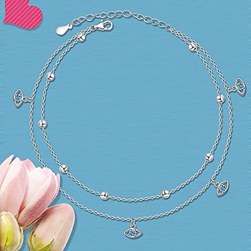 Anklet for Women S925 Sterling Silver Beach Foot Adjustable Ankle Bracelet - style: Evil Eye
