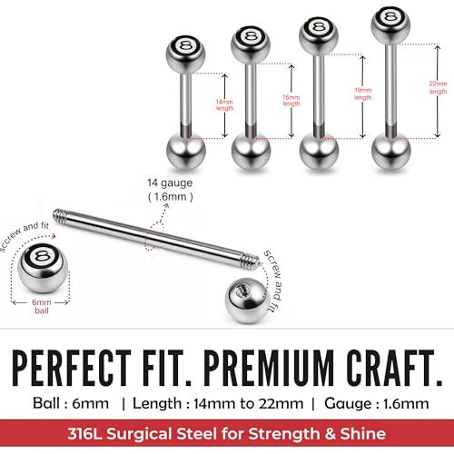Black Number 69 Logo Ball with 14 Gauge 316L Surgical Steel Tongue Ring Jewelry
