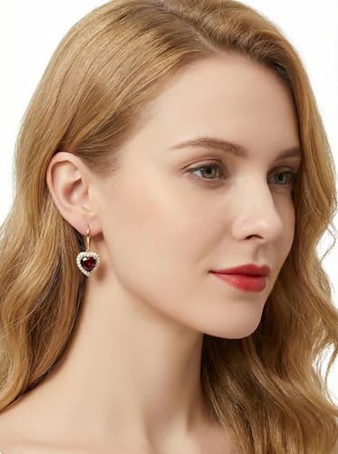 18K Gold Plated Flower Dangle Earrings for Women, Hypoallergenic Cubic Zirconia Earrings, Elegant CZ Drop Earrings, Statement Jewelry Gifts Party Fashion - style: OBS4665_GD_RD