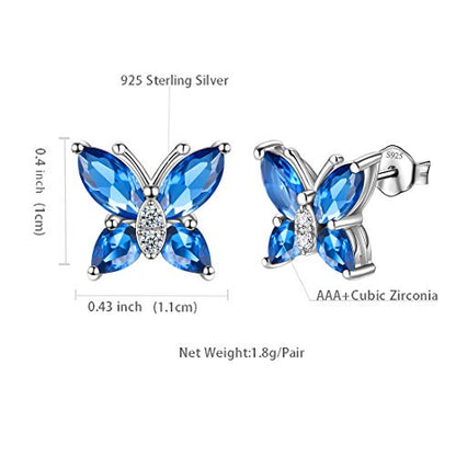 Butterfly Birthstone Stud Earrings - Women 925 Sterling Silver Butterflies Birthstone Stud Earrings Birthday Gift for Women - color: I.September