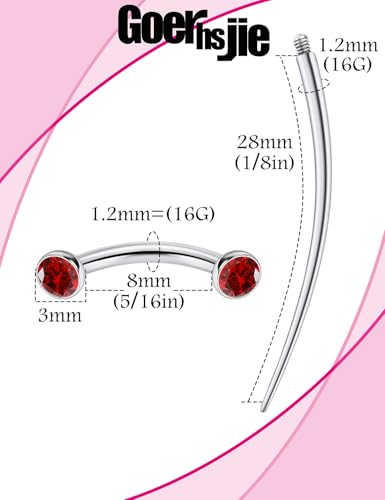 F136 Titanium 16g 6/8/10mm Eyebrow/Rook/Snug/Vertical-Labret/VCH/Snake-Eyes/Anti-Tragus/Christina/Daith/Belly-Button/Bridge/Hood/Surface Curved Barbell Piercing Jewelry for Women Men - color: Red, size: 8 mm (5/16 in)