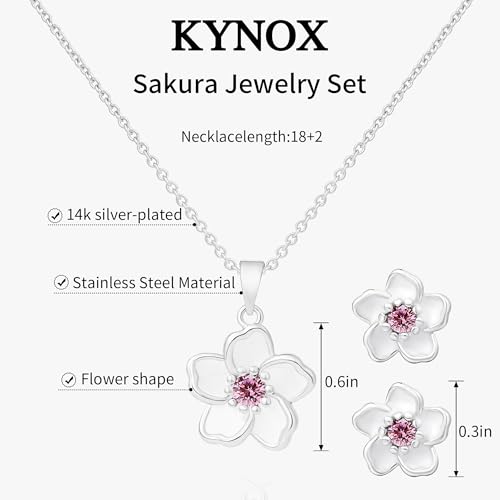 Flower Necklace Earrings Set for Women 14K Gold Plated Hypoallergenic Sets Pair with Different Birthstones for Wedding Party Bridal Bridesmaid Accessories Teacher Valentine Gifts - color: Silver