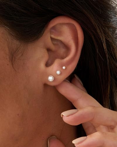 3 Pair Tiny Flat Back Earrings for Women - 14K Gold/White Gold Plated Dainty Cute Small Screw Flatback Stud Earring, Everyday Wear Gift - color: Pearl-Flat 4/5/6mm Gold