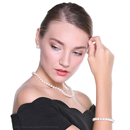 Freshwater Cultured Pearl Necklace Set Includes Stunning Bracelet and Stud Earrings Jewelry for Women Gift for Mother's Day, Anniversary, Birthday, Wedding - size: 22-inch Pearl Jewelry Set