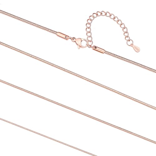 FaithHeart 1/1.2/1.5/2mm Snake Chain Necklace for Women, Silver/Black/14K Gold/Rose Gold Plated Stainless Steel Snake Necklace Smooth Dainty Thin Women's Chains, Length 14-30" with Gift Box - color: Rose Gold