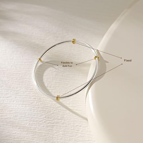 NOKMIT Triple Interlocked Stackable Bangle Bracelets for Women 3-Pack Two-Tone High Polished Stainless Steel Bangle Set Classic Plain Thin Non-Tarnish Gold&Silver - color: Silver Bangle-1PC, size: 7.5 inches (X-Small)