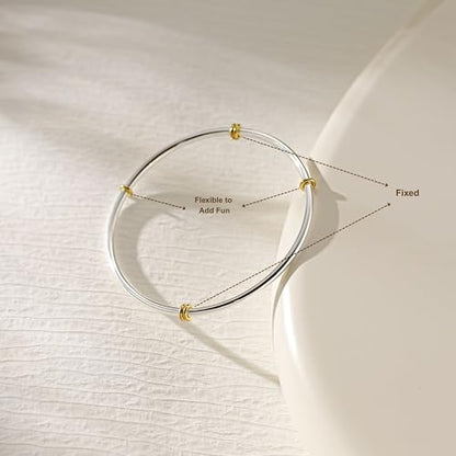 NOKMIT Triple Interlocked Stackable Bangle Bracelets for Women 3-Pack Two-Tone High Polished Stainless Steel Bangle Set Classic Plain Thin Non-Tarnish Gold&Silver - color: Silver Bangle-1PC, size: 8.5 inches (Large)