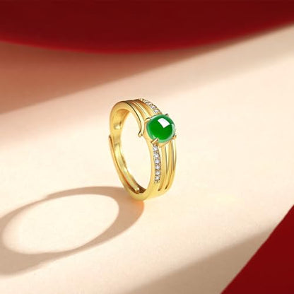 MRW Rings For Women Handmade Natura Green 925 Sterling Silver Gold Plated Zircon Ring Jewelry For Women - color: NATURAL JADE（Line Design）