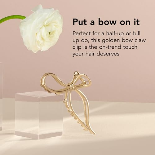 The Hair Edit Gilded Bow Claw Clip Hair Accessories For Women Trendy Gold Hair Clip Stylish Bow Hair Accessory Elegant Gold Metal Hair Clip Ideal Gift For Women Chic Up Dos and Half Up Styles