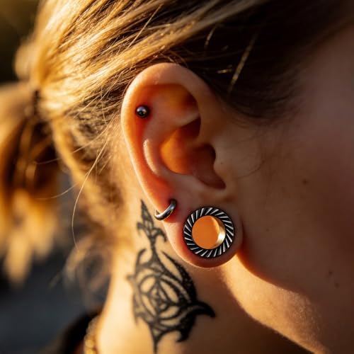 ARTFAN Black Silver Ear Gauges, 4PCS Stainless Steel Screw Plugs Tunnels Gauges for Stretched Ears, Ear Gauges Stretcher for Women Men, Hypoallergenic Body Piercing Jewelry - size: 3/4in (18mm)