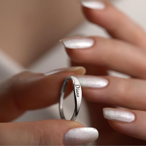 Custom Ring for Women 925 Sterling Silver Name Rings Personalized Initial Ring Engraved Stackable Letter Ring Christmas Birthday Gifts For Mom Grandma Sisters Girlfriend - color: Style 2-Silver