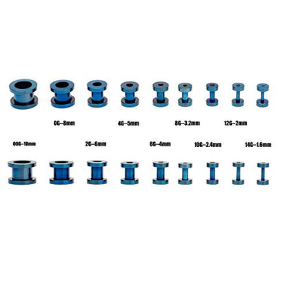18PCS Ear Tunnels Kit Stainless Steel Screw Fit 14G-00G Gauges Plugs Set Double Flared Stretcher Expander Body Piercing Jewelry - color: Blue
